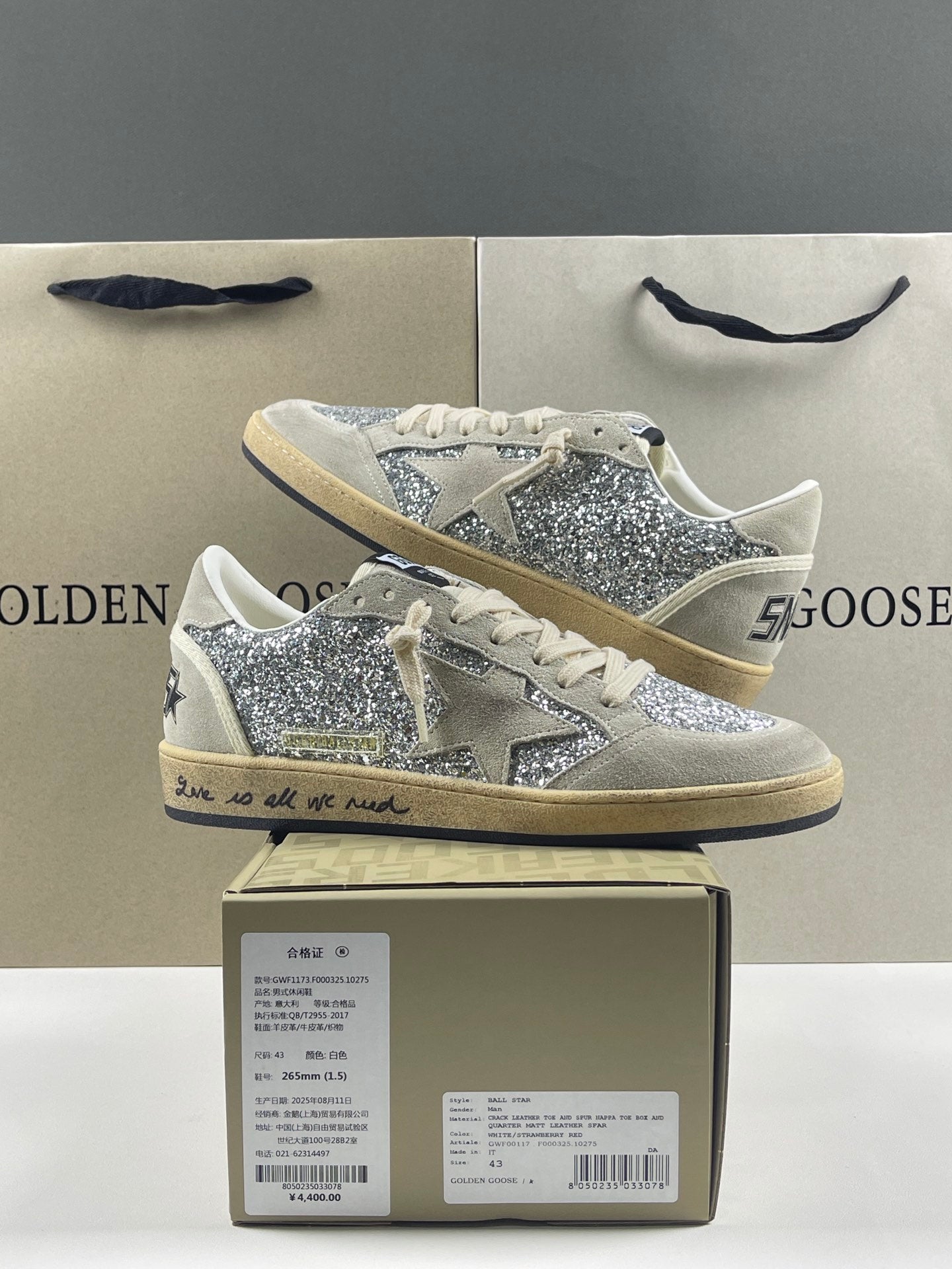 Golden Goose Ball-Star 'Silver Glitter Ice Grey Suede Star & Heel Tab'