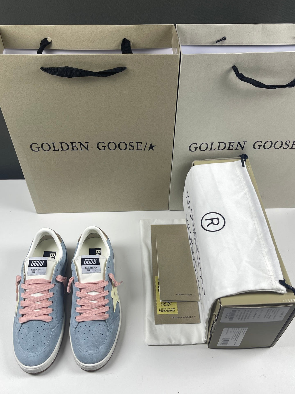 Golden Goose Ball-Star 'Misty Blue Suede Beige Star/Gold Heel Tab'