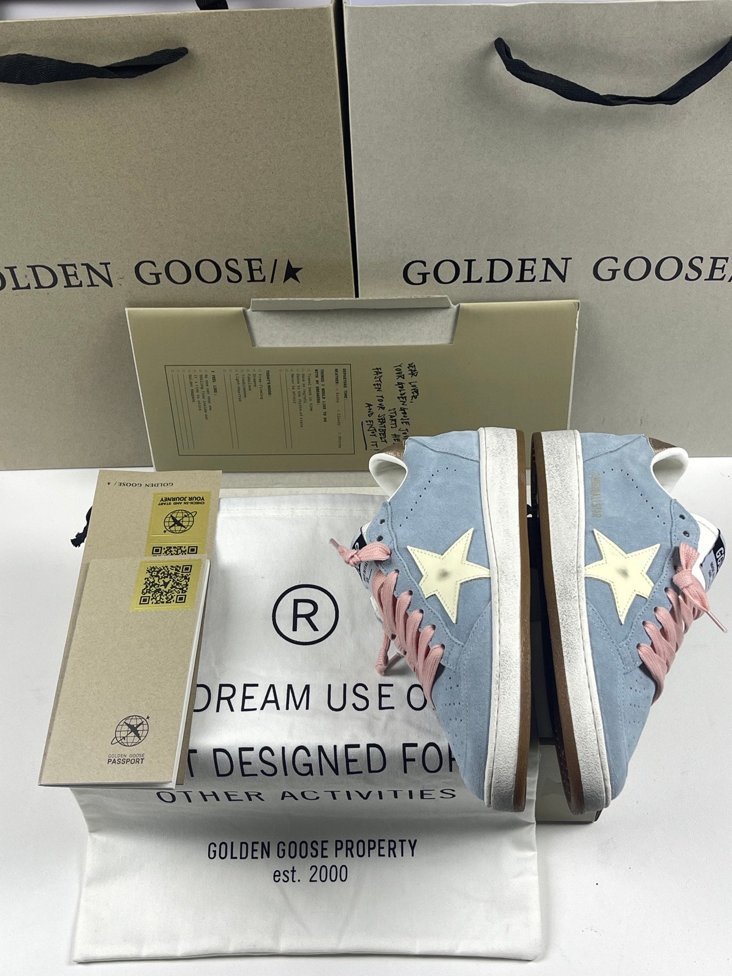 Golden Goose Ball-Star 'Misty Blue Suede Beige Star/Gold Heel Tab'