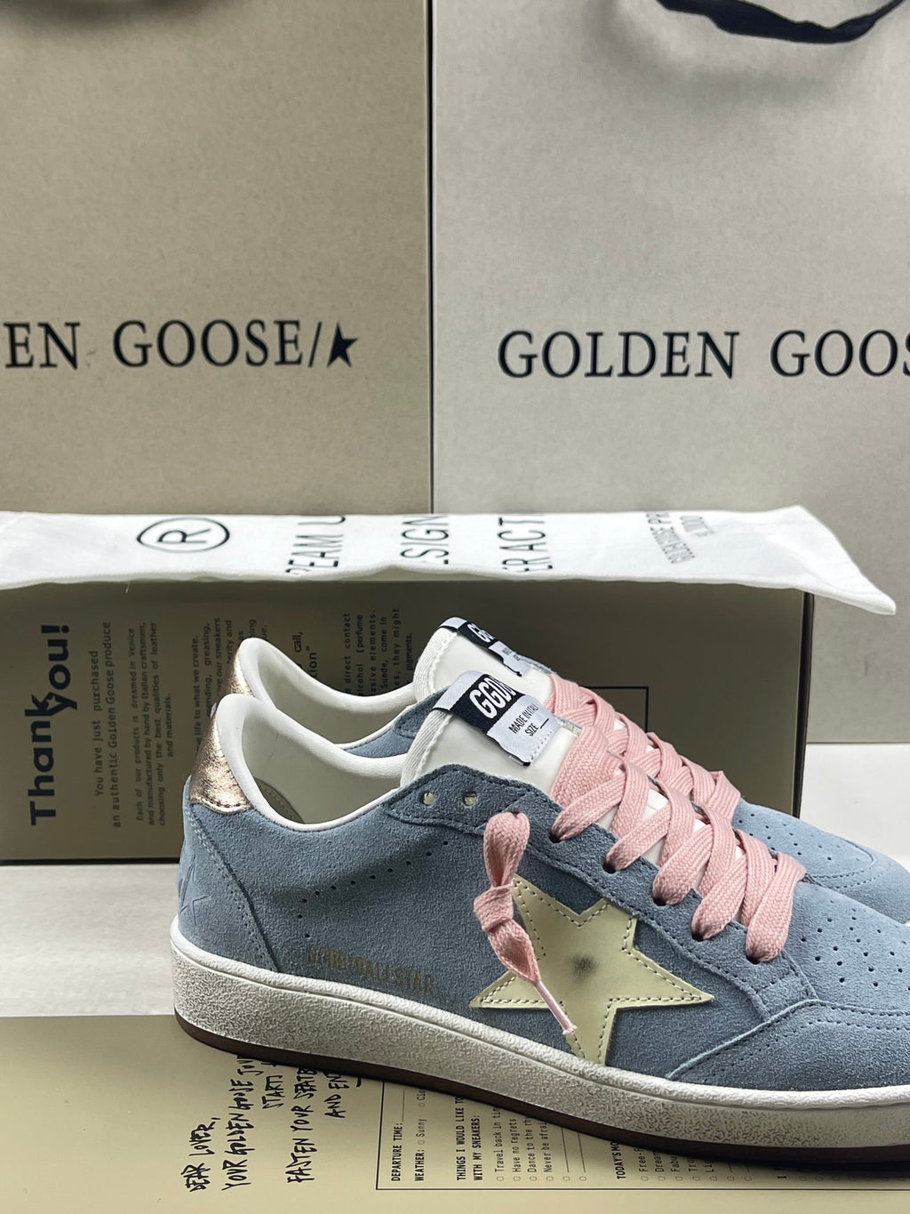 Golden Goose Ball-Star 'Misty Blue Suede Beige Star/Gold Heel Tab'