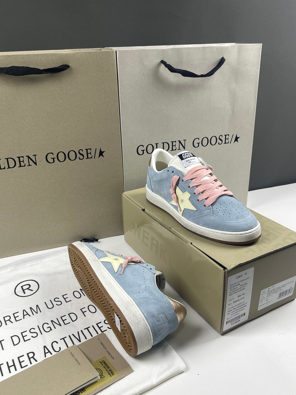 Golden Goose Ball-Star 'Misty Blue Suede Beige Star/Gold Heel Tab'
