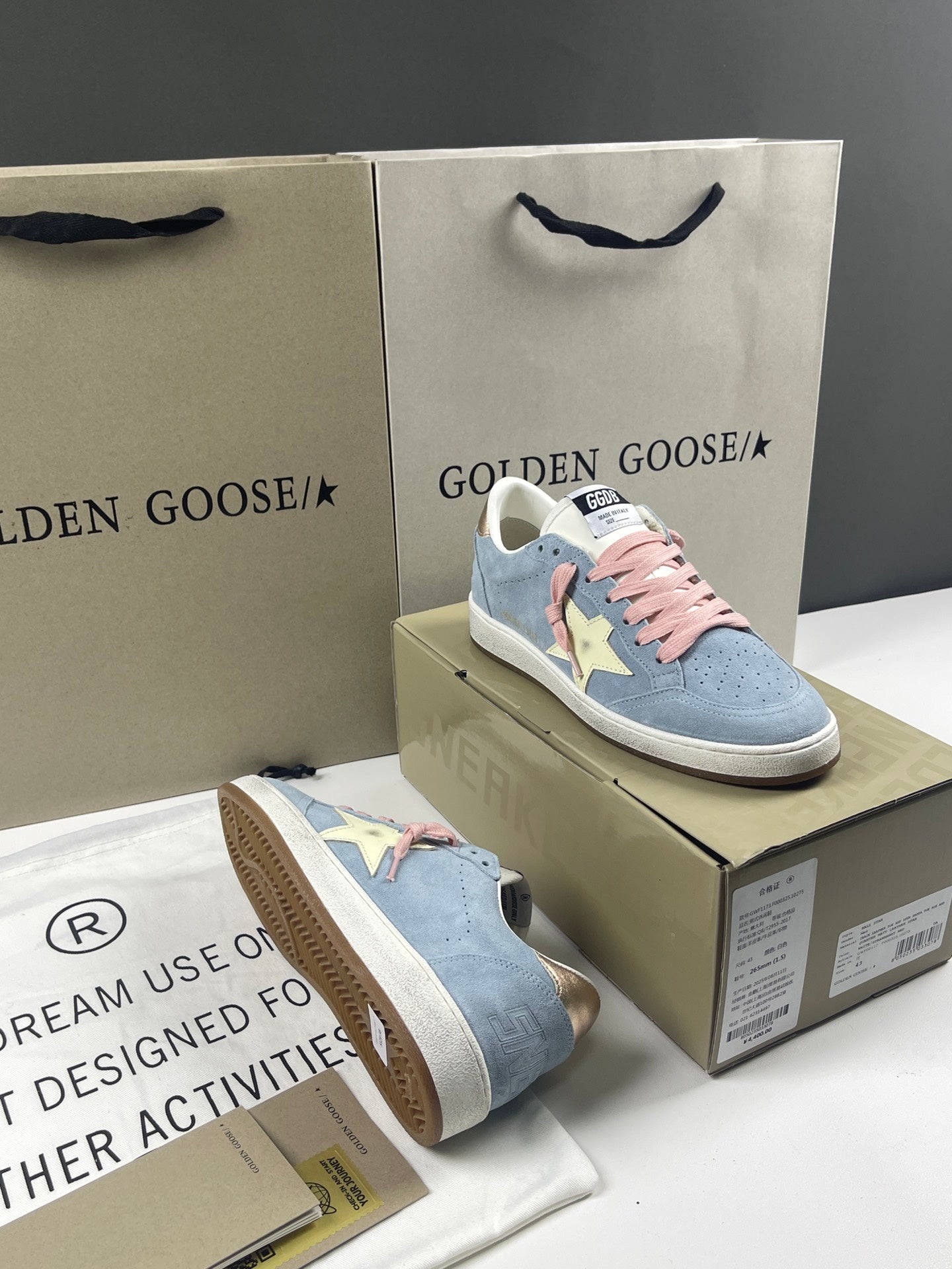 Golden Goose Ball-Star 'Misty Blue Suede Beige Star/Gold Heel Tab'