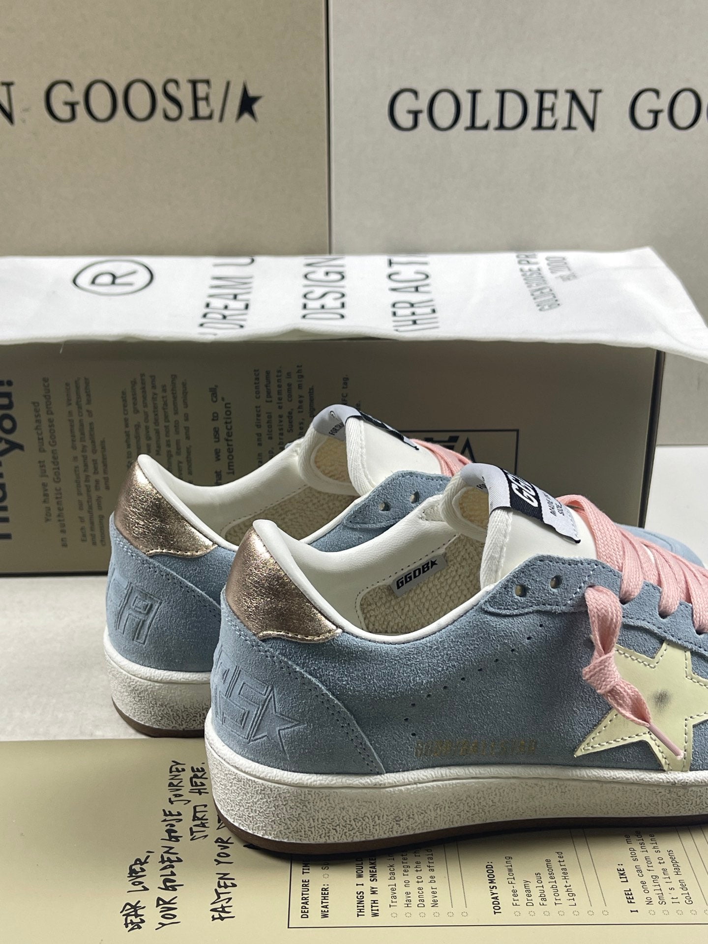 Golden Goose Ball-Star 'Misty Blue Suede Beige Star/Gold Heel Tab'