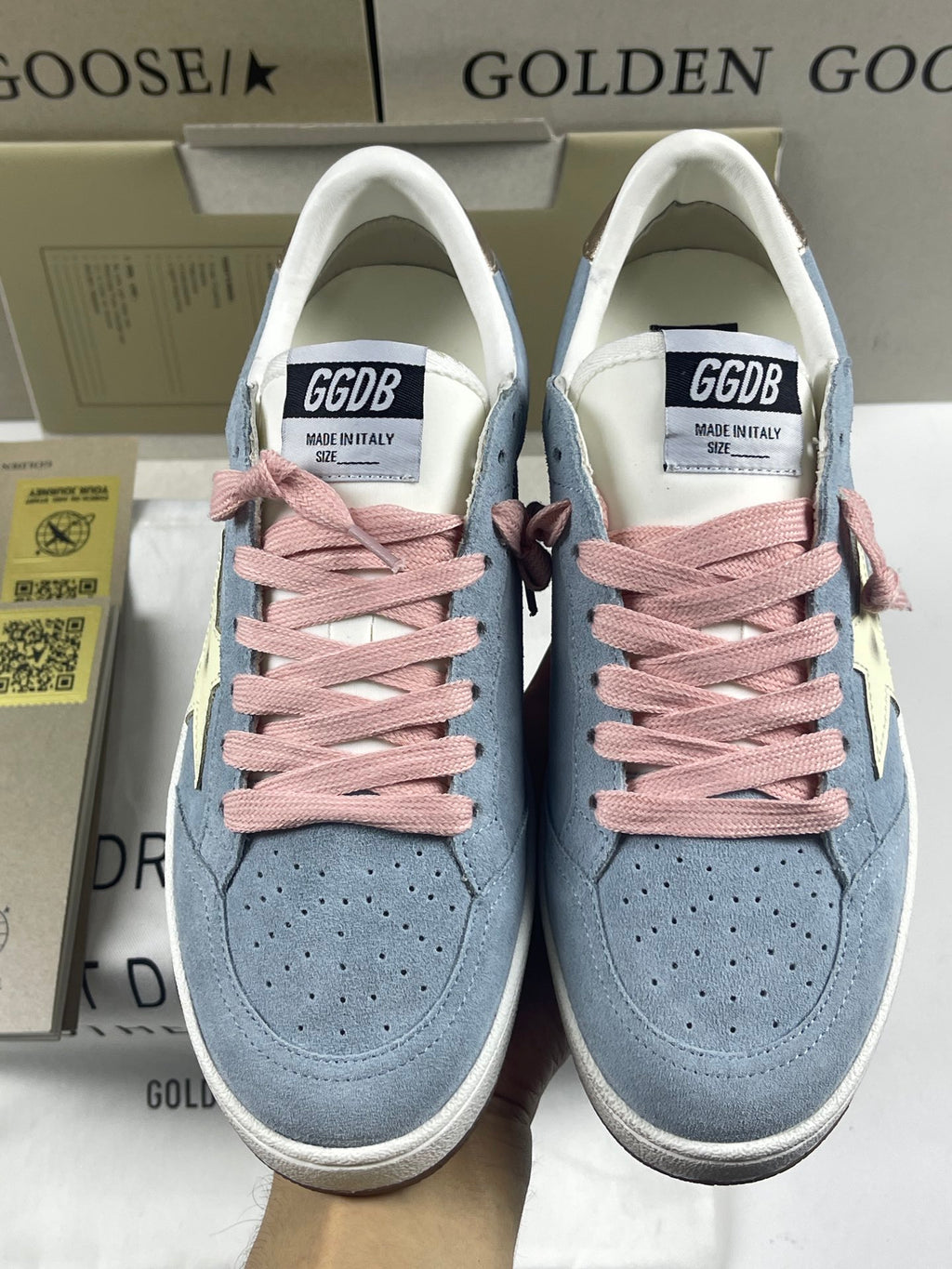 Golden Goose Ball-Star 'Misty Blue Suede Beige Star/Gold Heel Tab'