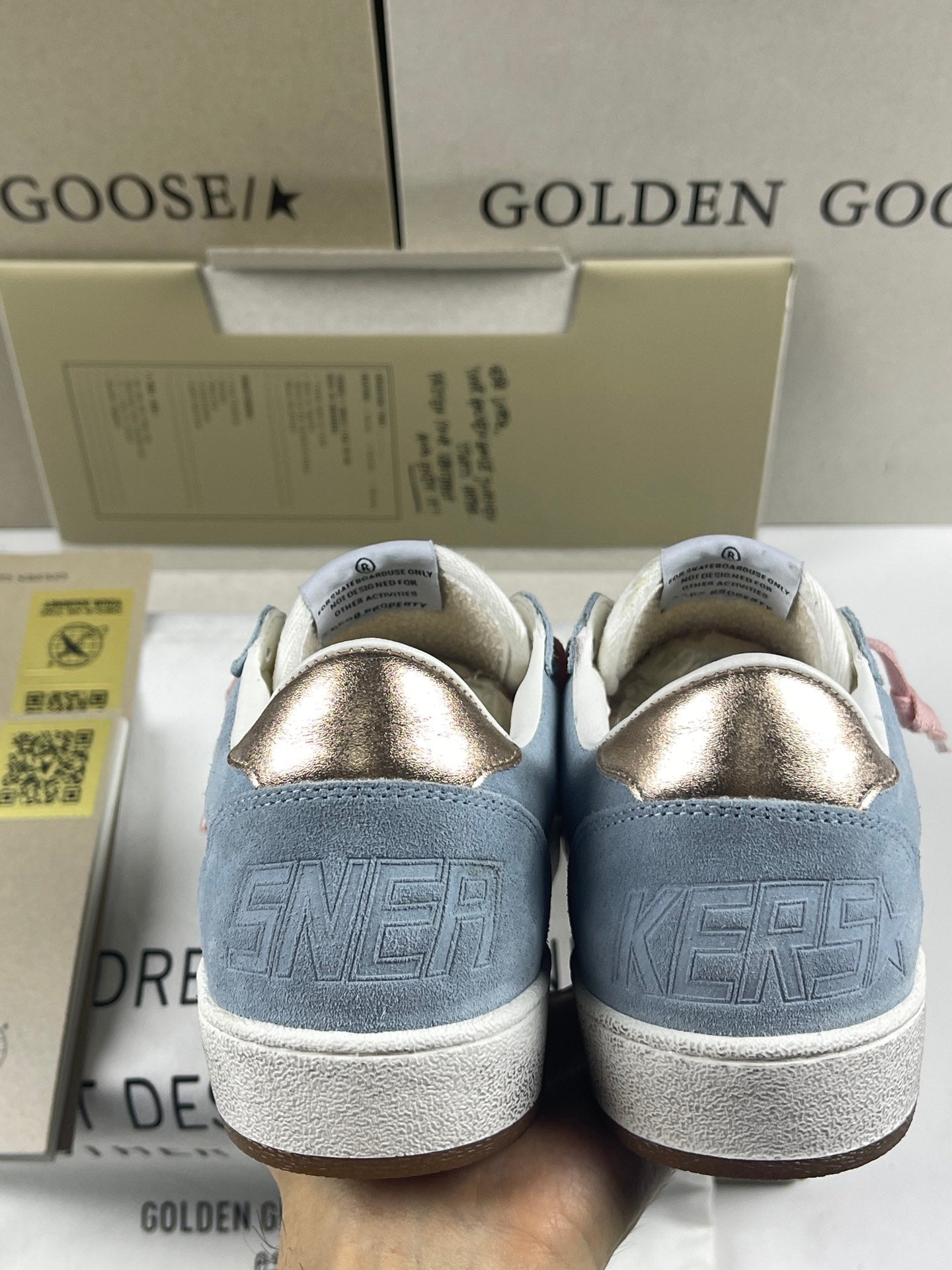 Golden Goose Ball-Star 'Misty Blue Suede Beige Star/Gold Heel Tab'