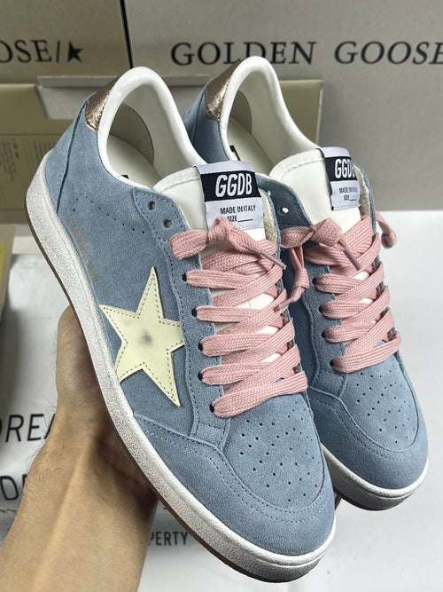 Golden Goose Ball-Star 'Misty Blue Suede Beige Star/Gold Heel Tab'