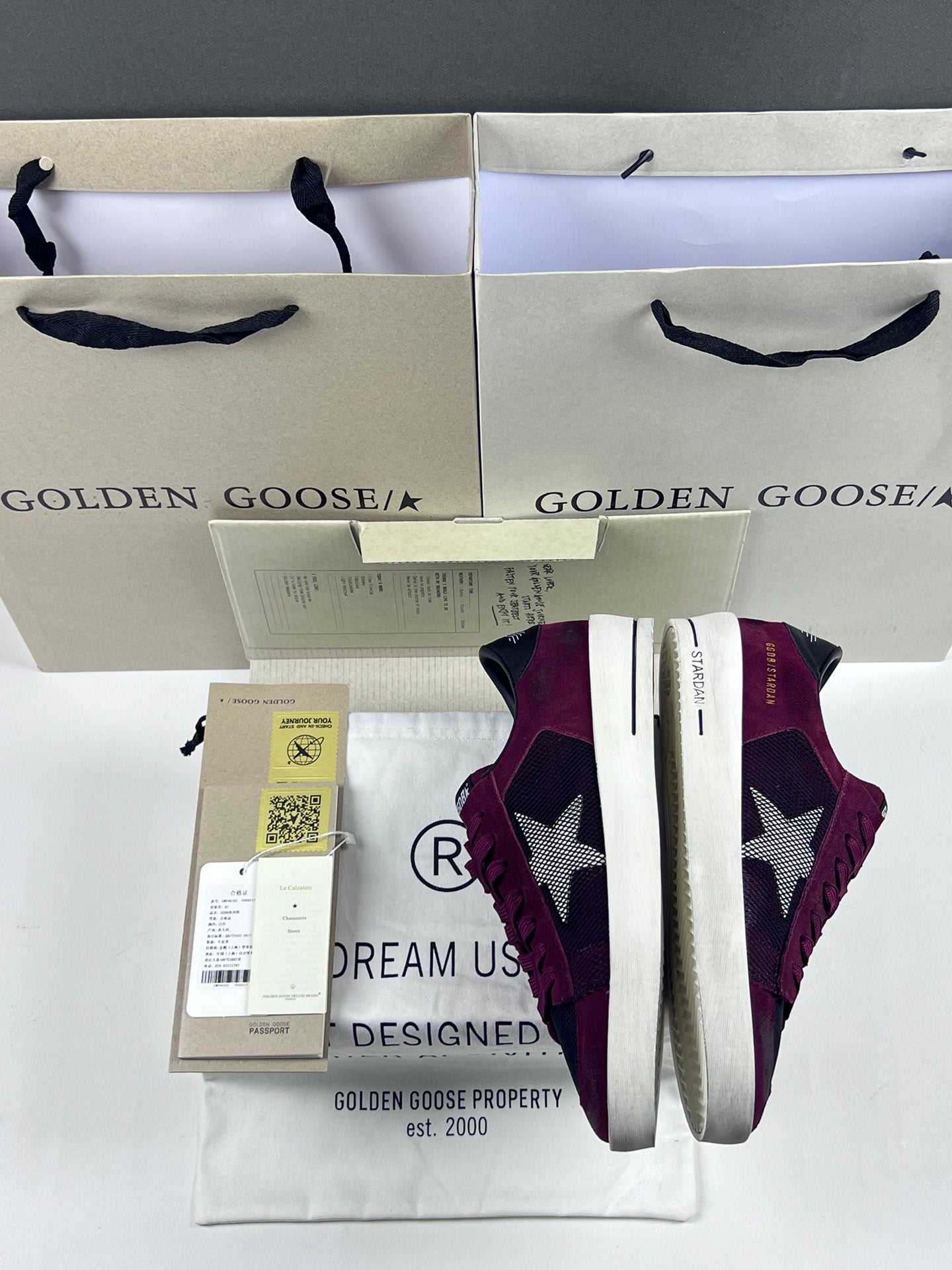 Golden Goose Stardan 'Black Mesh Burgundy Suede White Leather Star/Black Leather Heel Tab'