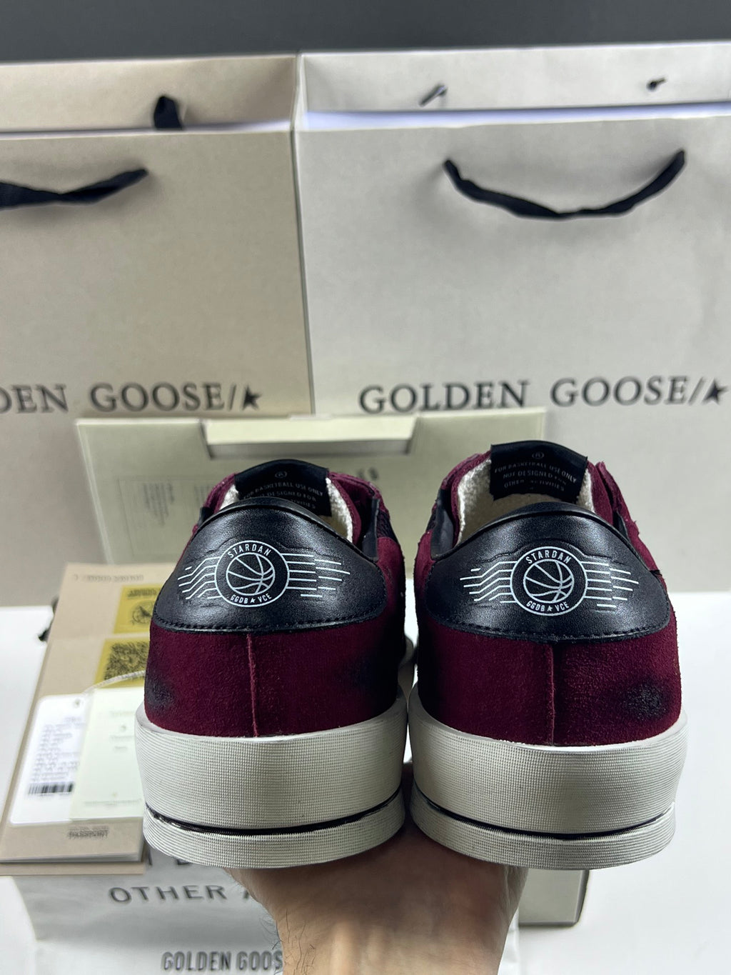Golden Goose Stardan 'Black Mesh Burgundy Suede White Leather Star/Black Leather Heel Tab'