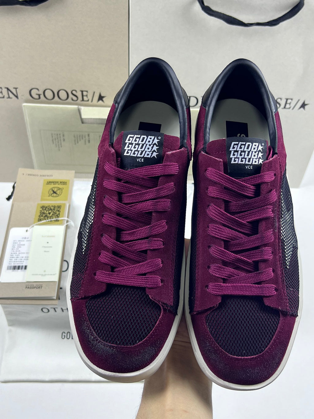 Golden Goose Stardan 'Black Mesh Burgundy Suede White Leather Star/Black Leather Heel Tab'
