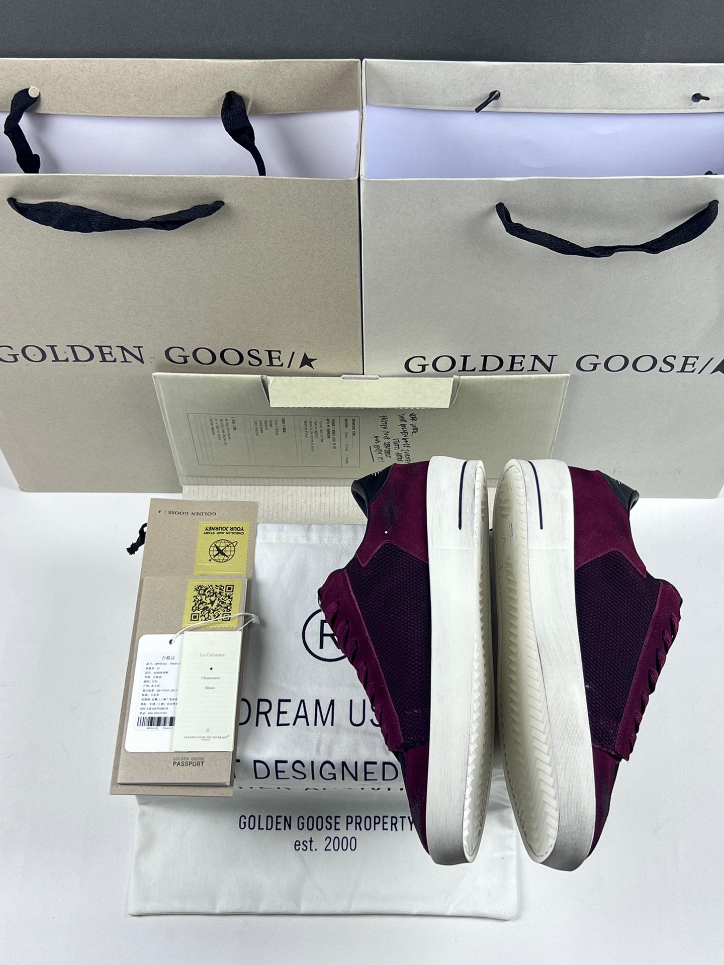 Golden Goose Stardan 'Black Mesh Burgundy Suede White Leather Star/Black Leather Heel Tab'