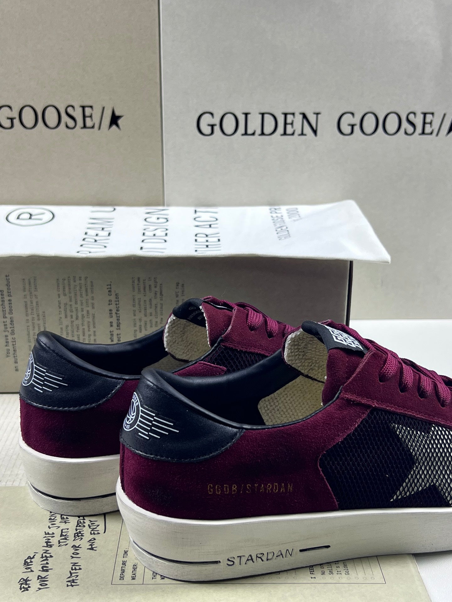 Golden Goose Stardan 'Black Mesh Burgundy Suede White Leather Star/Black Leather Heel Tab'