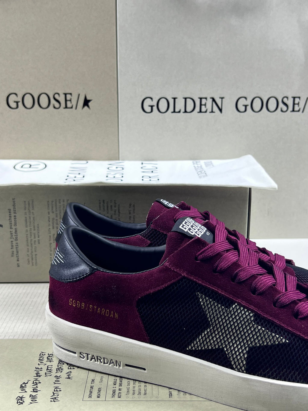 Golden Goose Stardan 'Black Mesh Burgundy Suede White Leather Star/Black Leather Heel Tab'