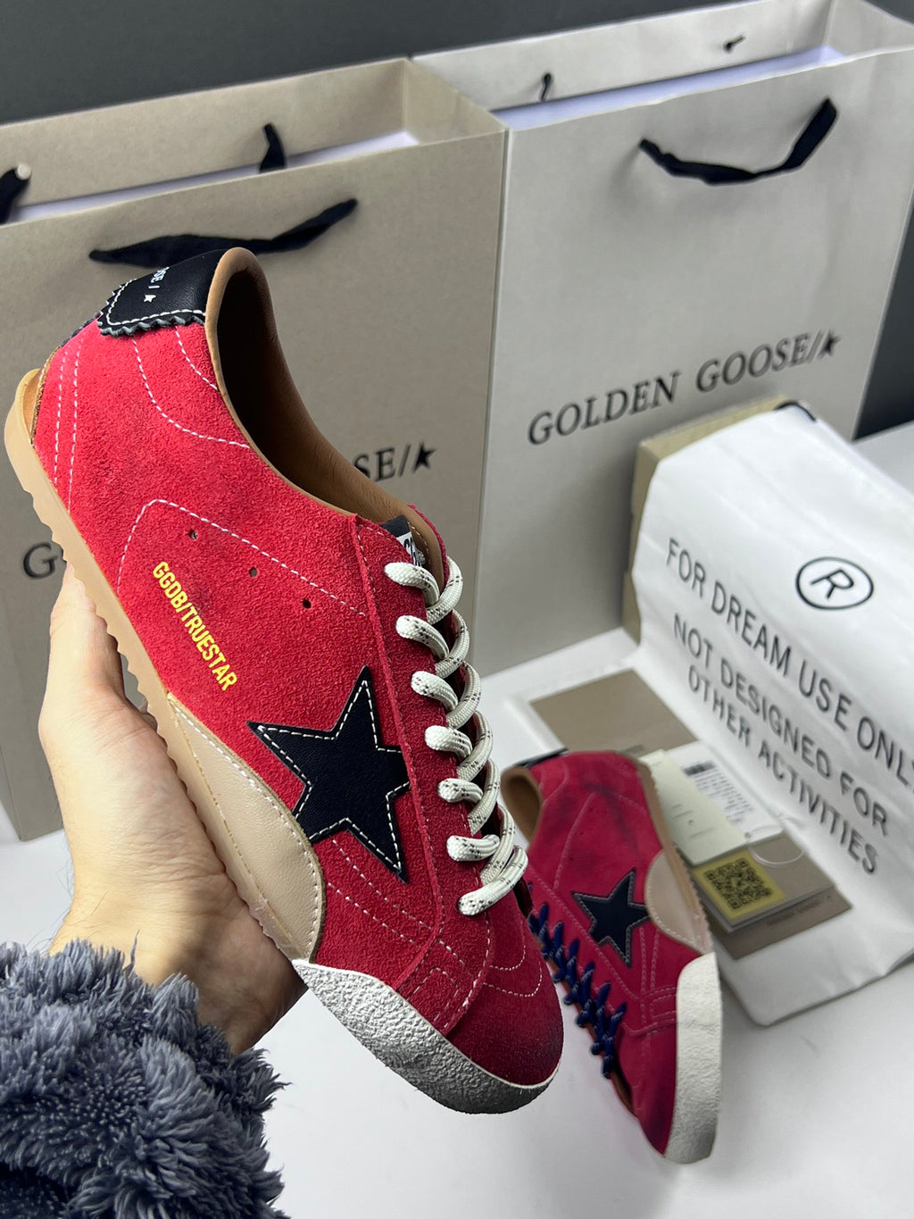 Golden Goose True-Star 'Red Suede Black Leather Star & Heel Tab'