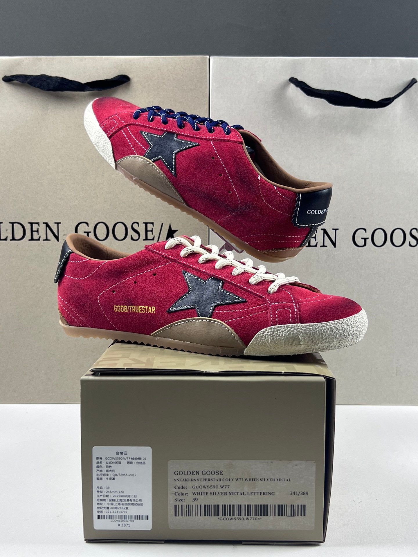 Golden Goose True-Star 'Red Suede Black Leather Star & Heel Tab'