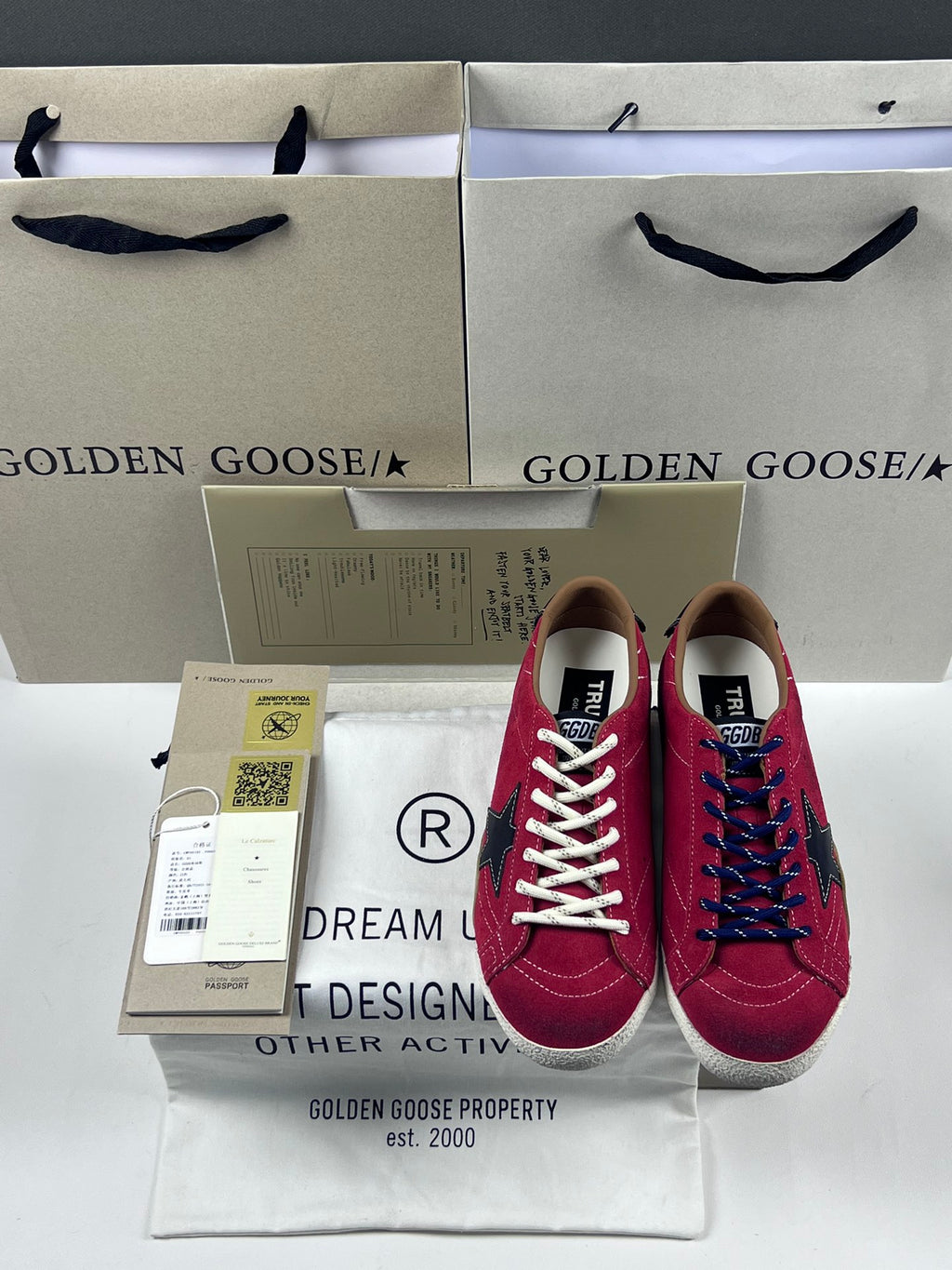 Golden Goose True-Star 'Red Suede Black Leather Star & Heel Tab'