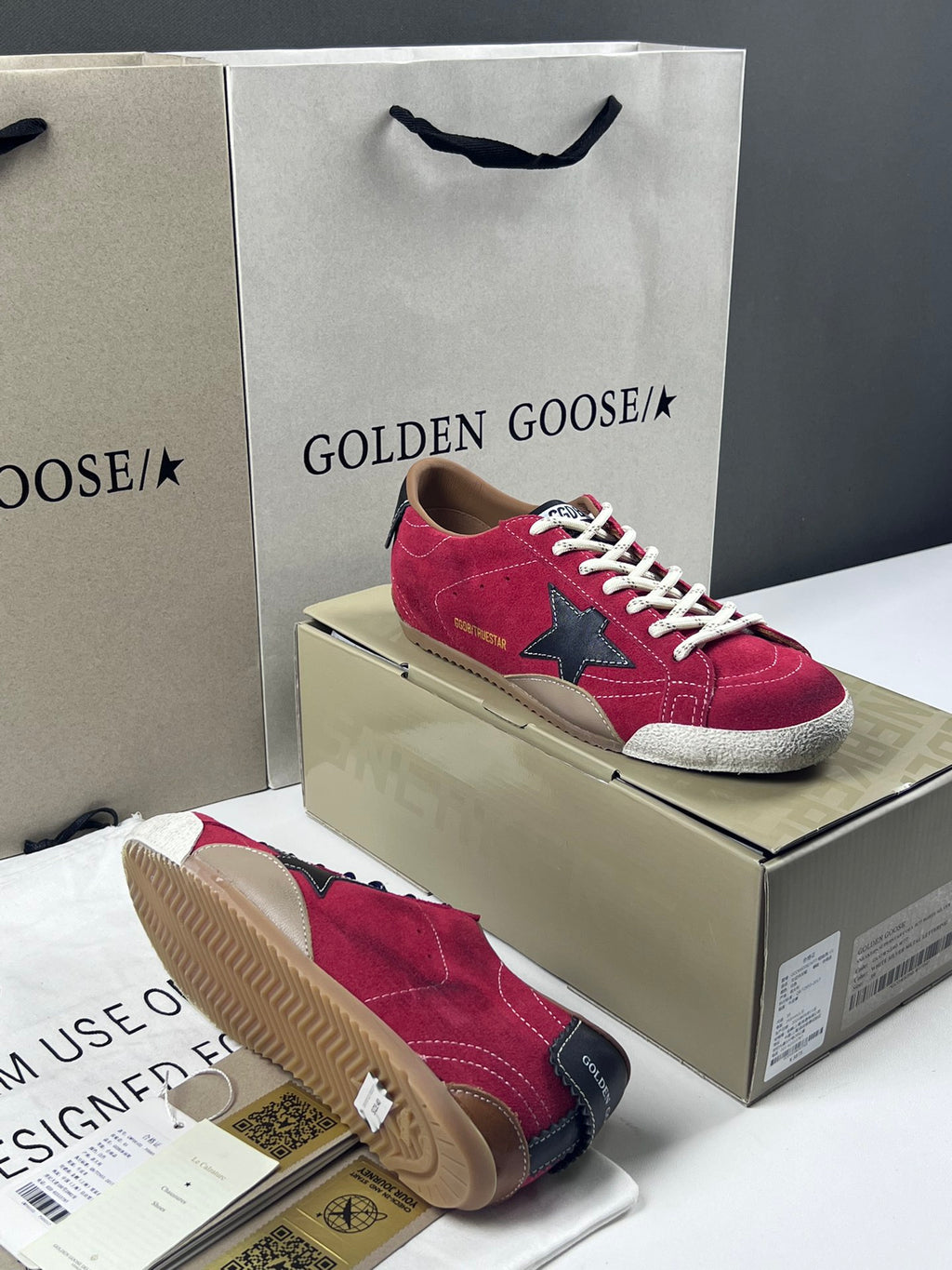Golden Goose True-Star 'Red Suede Black Leather Star & Heel Tab'