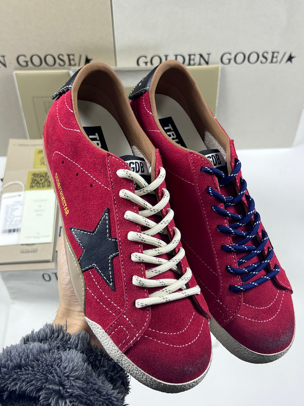 Golden Goose True-Star 'Red Suede Black Leather Star & Heel Tab'