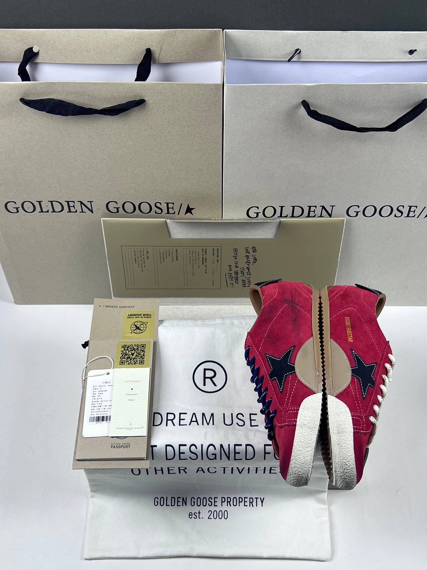 Golden Goose True-Star 'Red Suede Black Leather Star & Heel Tab'
