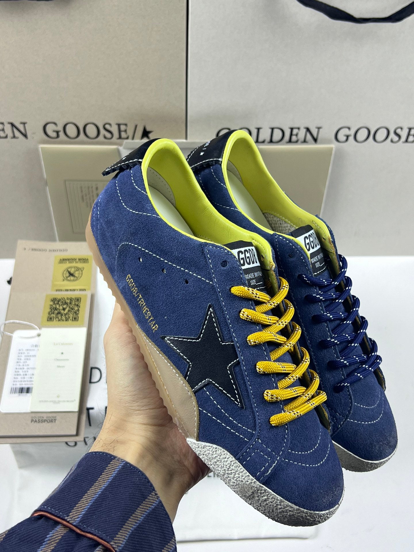 Golden Goose True-Star 'Blue Suede Black Leather Star & Heel Tab'