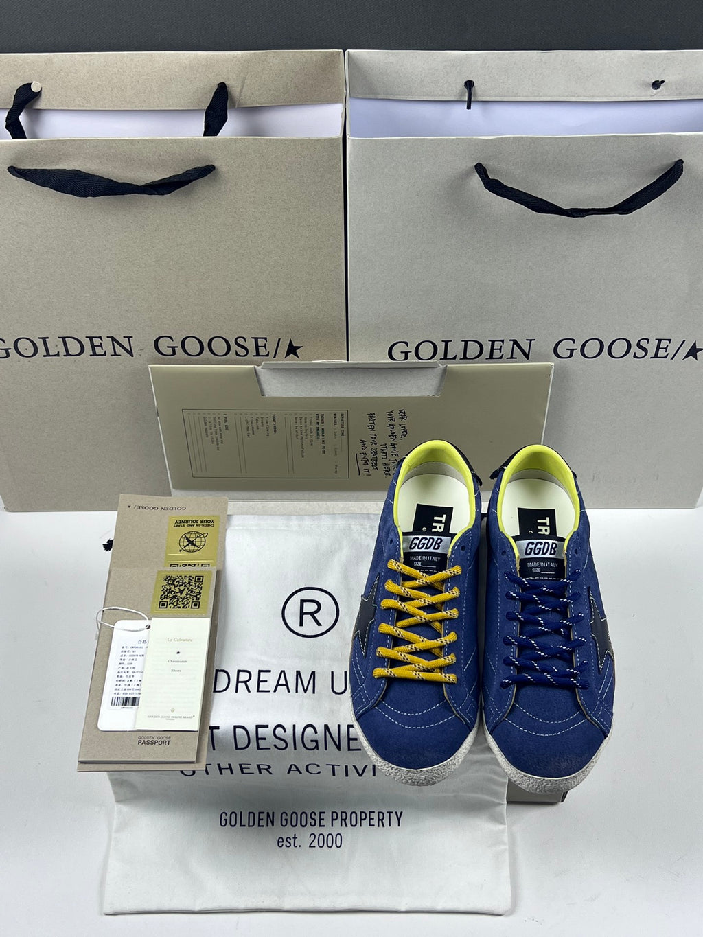 Golden Goose True-Star 'Blue Suede Black Leather Star & Heel Tab'