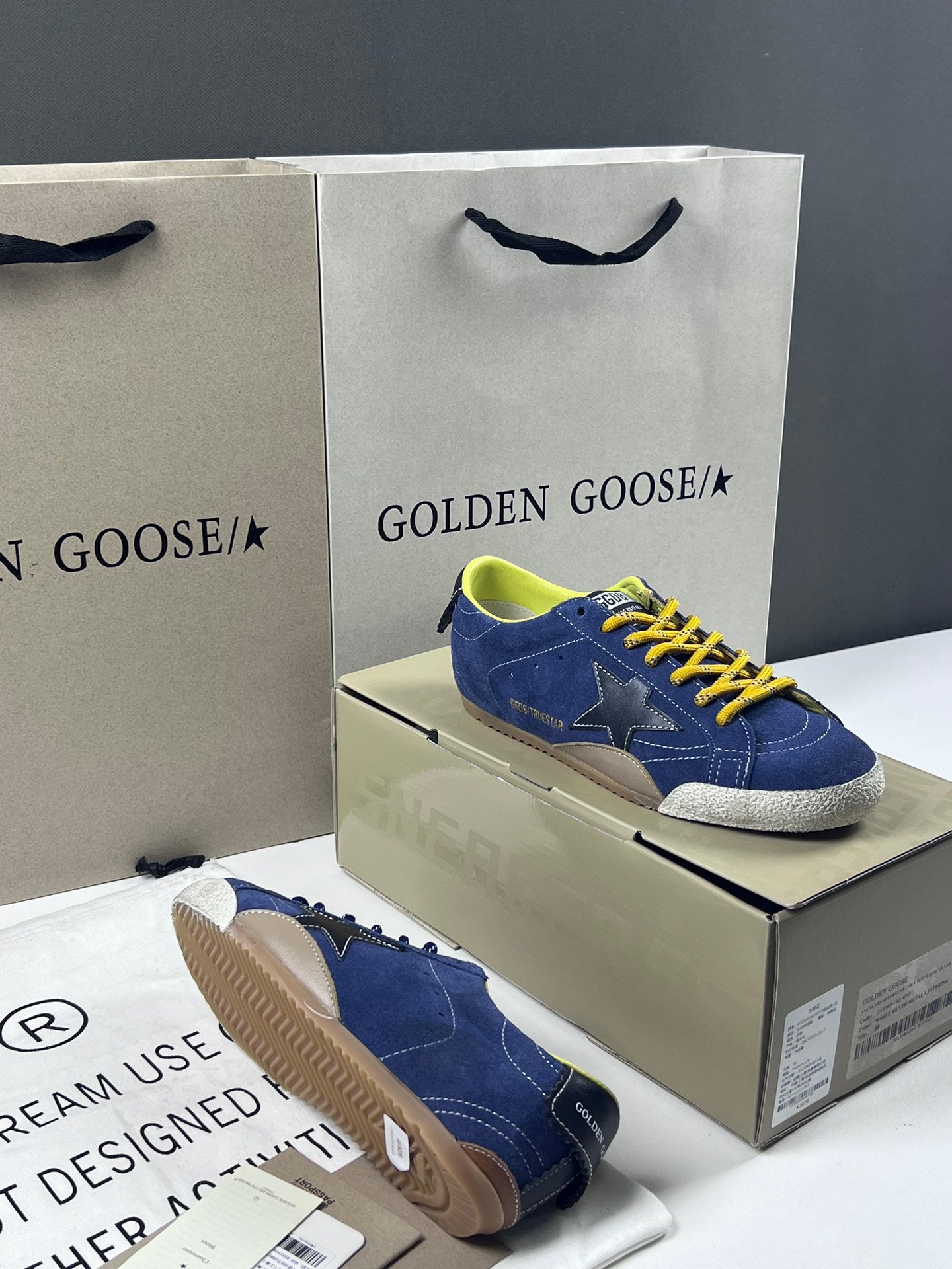 Golden Goose True-Star 'Blue Suede Black Leather Star & Heel Tab'