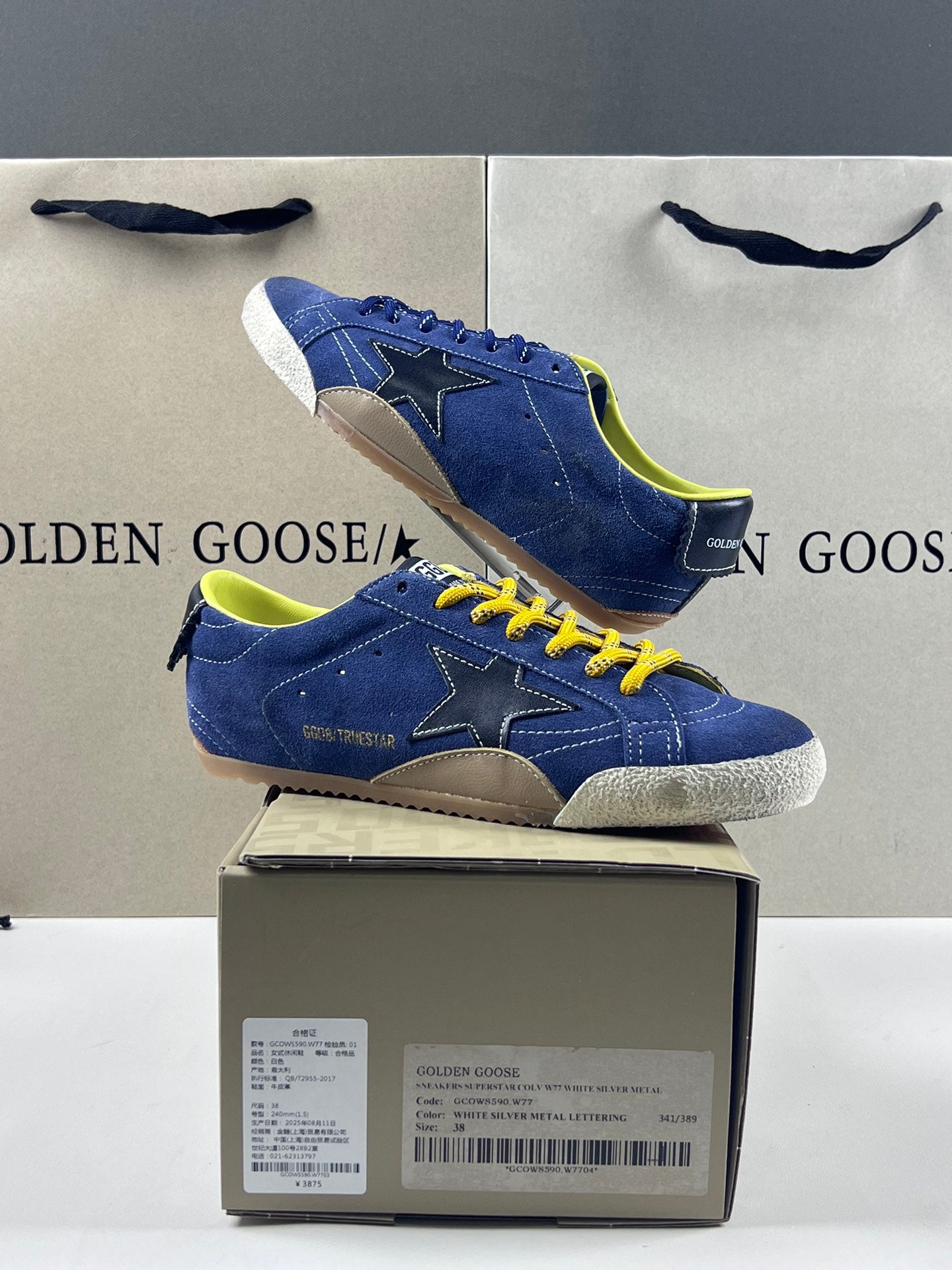 Golden Goose True-Star 'Blue Suede Black Leather Star & Heel Tab'