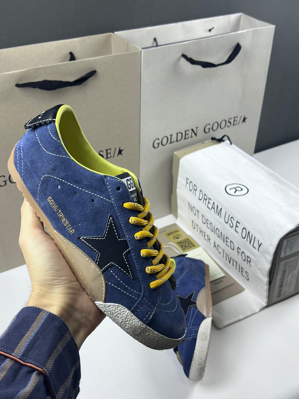 Golden Goose True-Star 'Blue Suede Black Leather Star & Heel Tab'