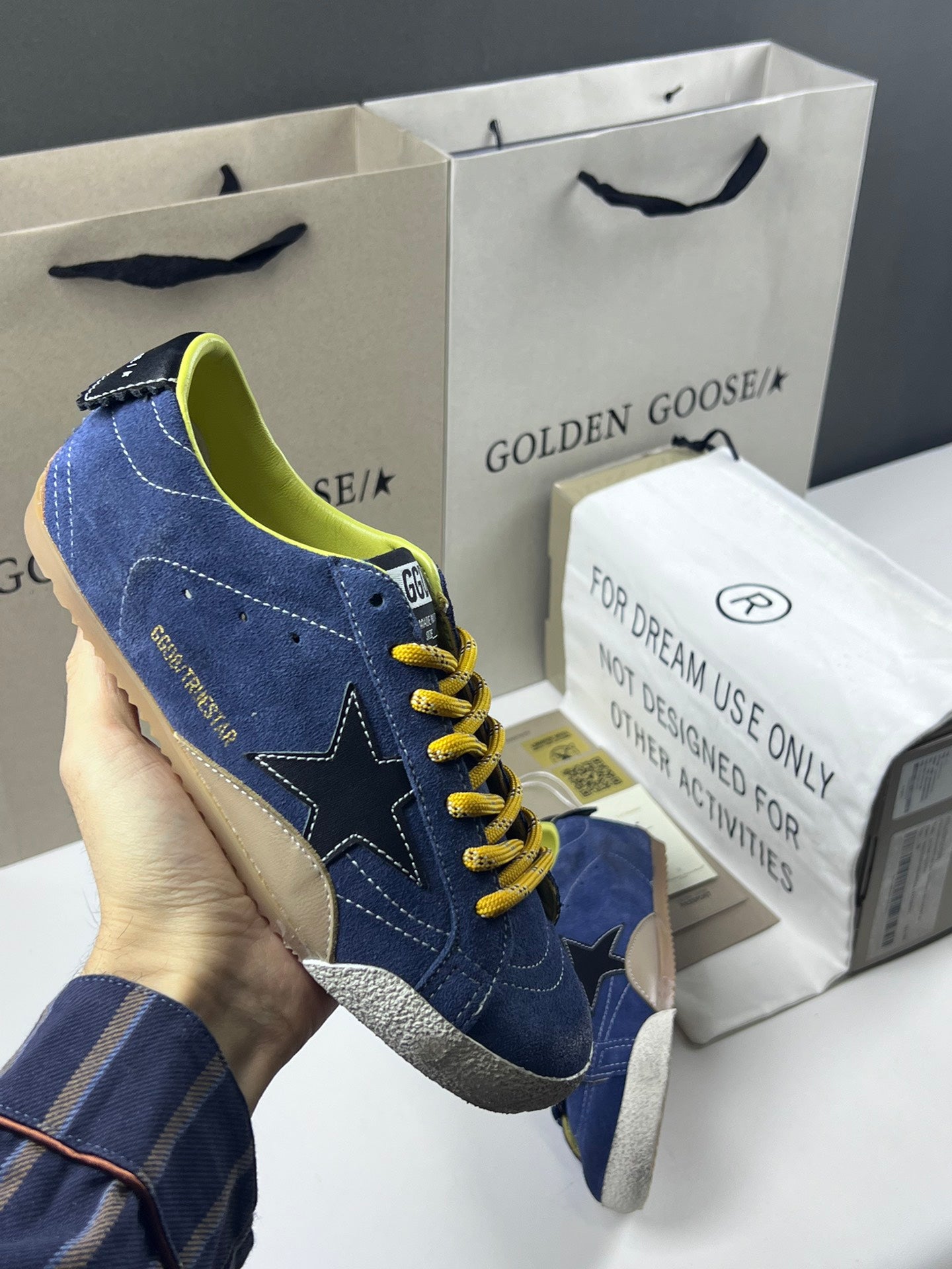 Golden Goose True-Star 'Blue Suede Black Leather Star & Heel Tab'