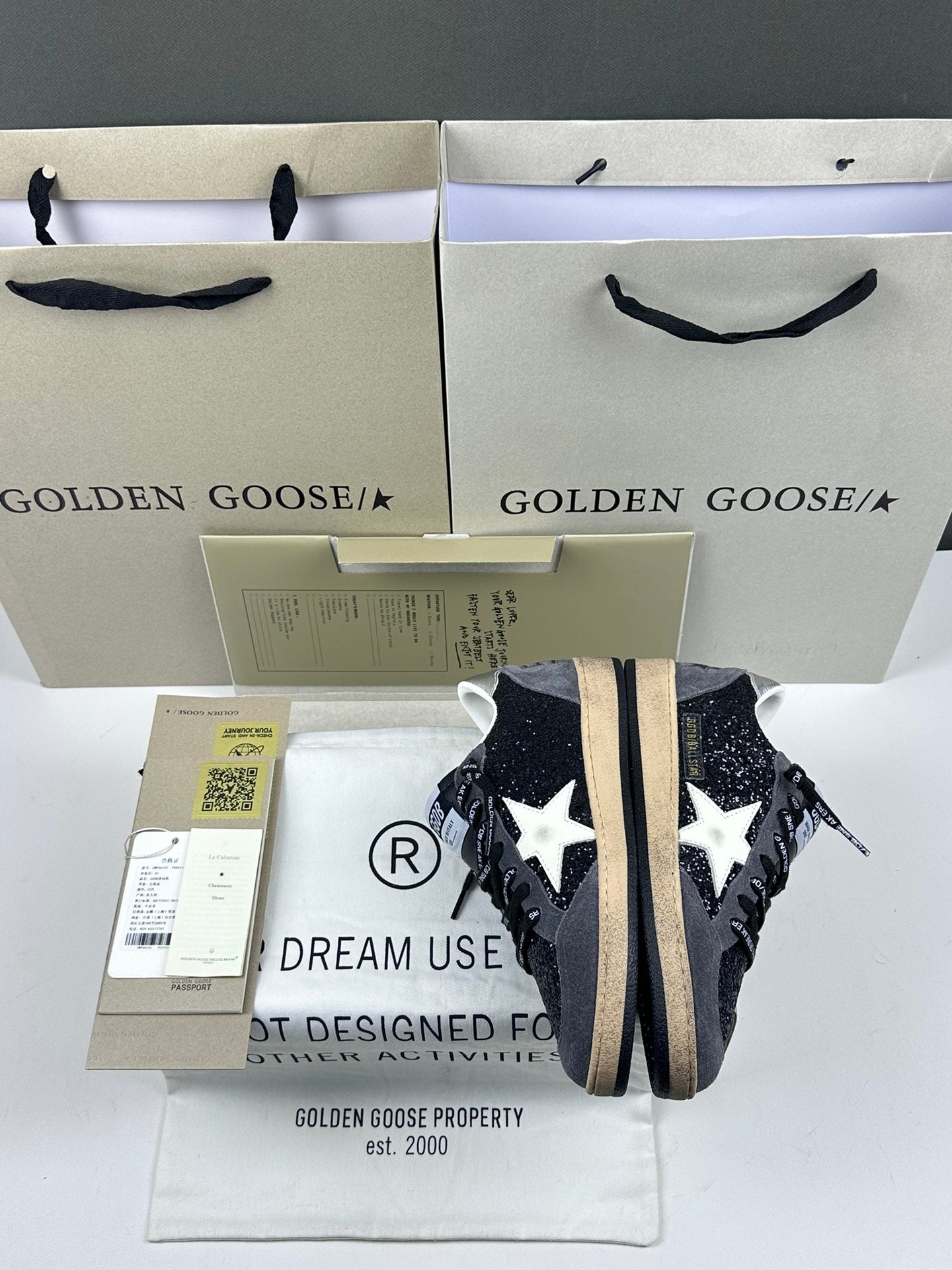 Golden Goose Ball-Star 'Black Glitter Leather White Star/Silver Heel Tab'