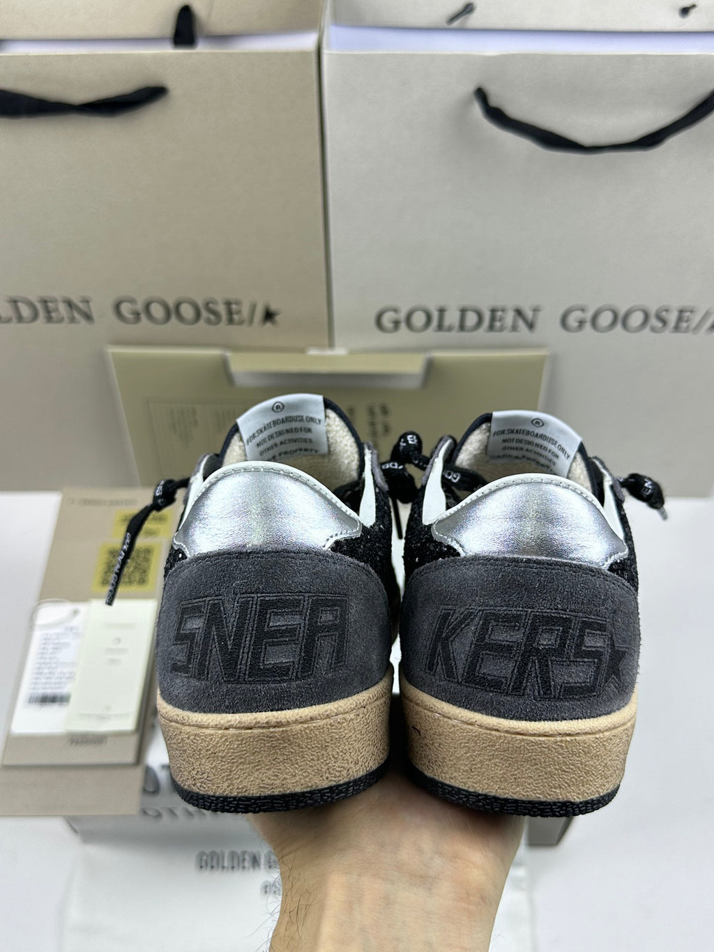 Golden Goose Ball-Star 'Black Glitter Leather White Star/Silver Heel Tab'