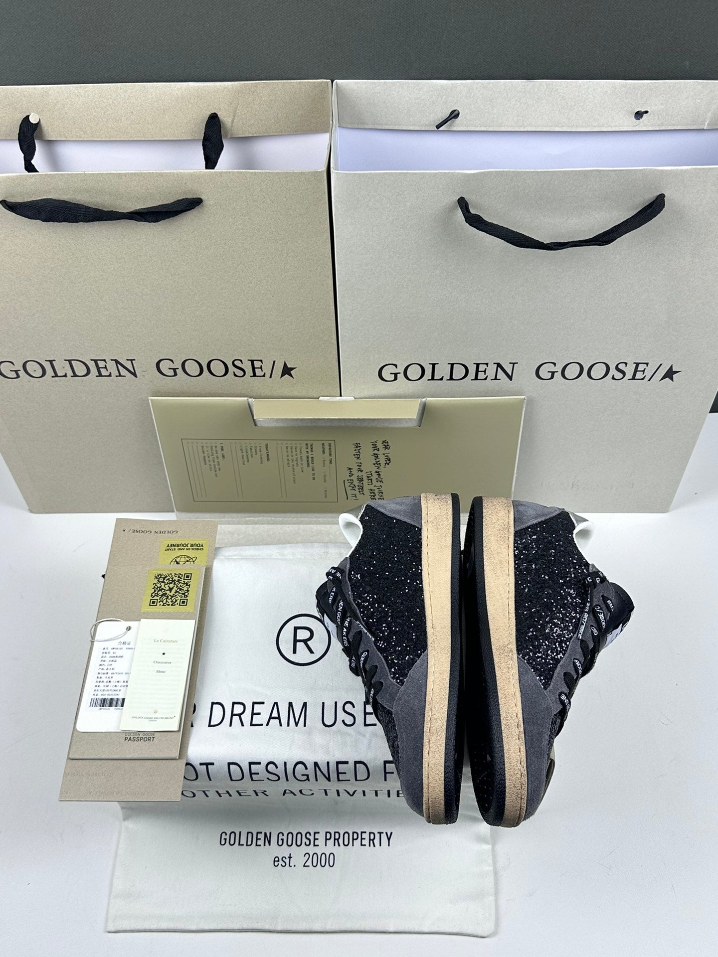 Golden Goose Ball-Star 'Black Glitter Leather White Star/Silver Heel Tab'
