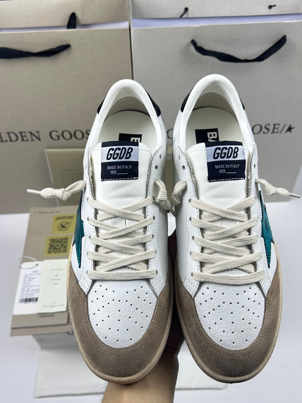 Golden Goose Ball-Star 'Metallic Green Star/Black Crocodile Print Heel Tab'