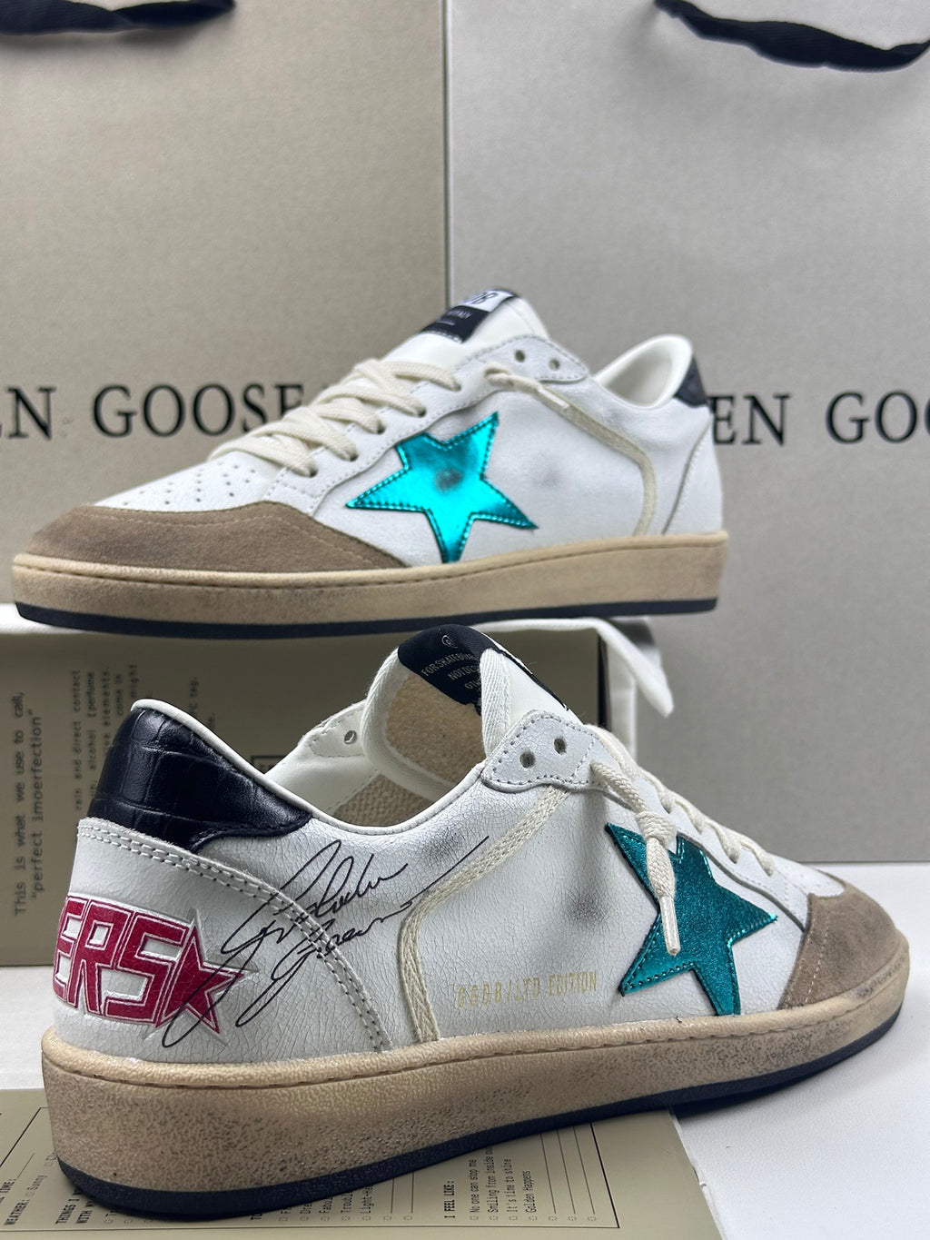 Golden Goose Ball-Star 'Metallic Green Star/Black Crocodile Print Heel Tab'