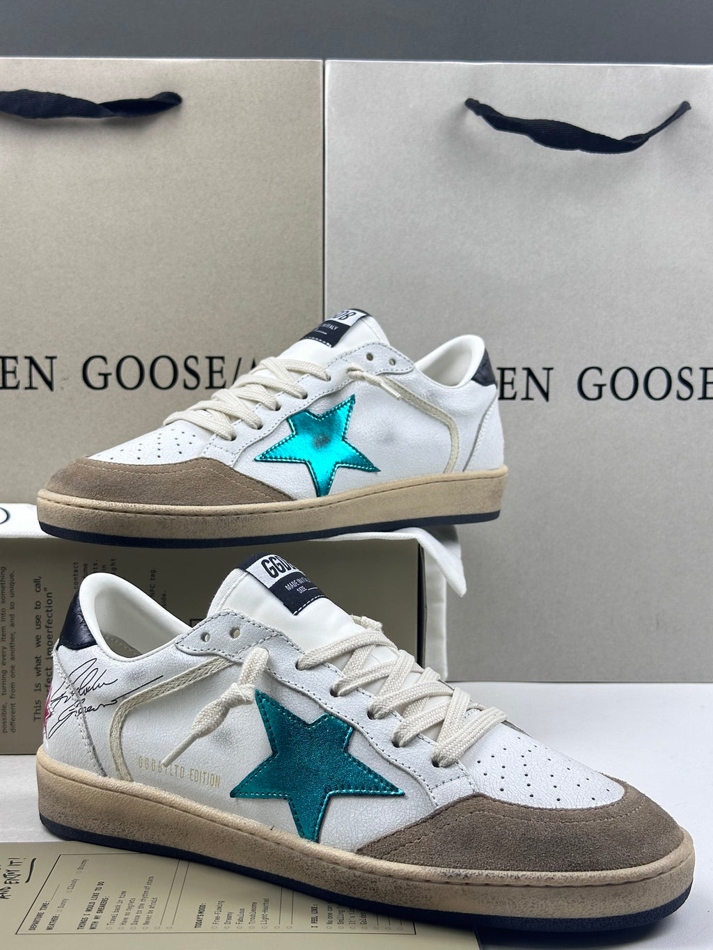 Golden Goose Ball-Star 'Metallic Green Star/Black Crocodile Print Heel Tab'