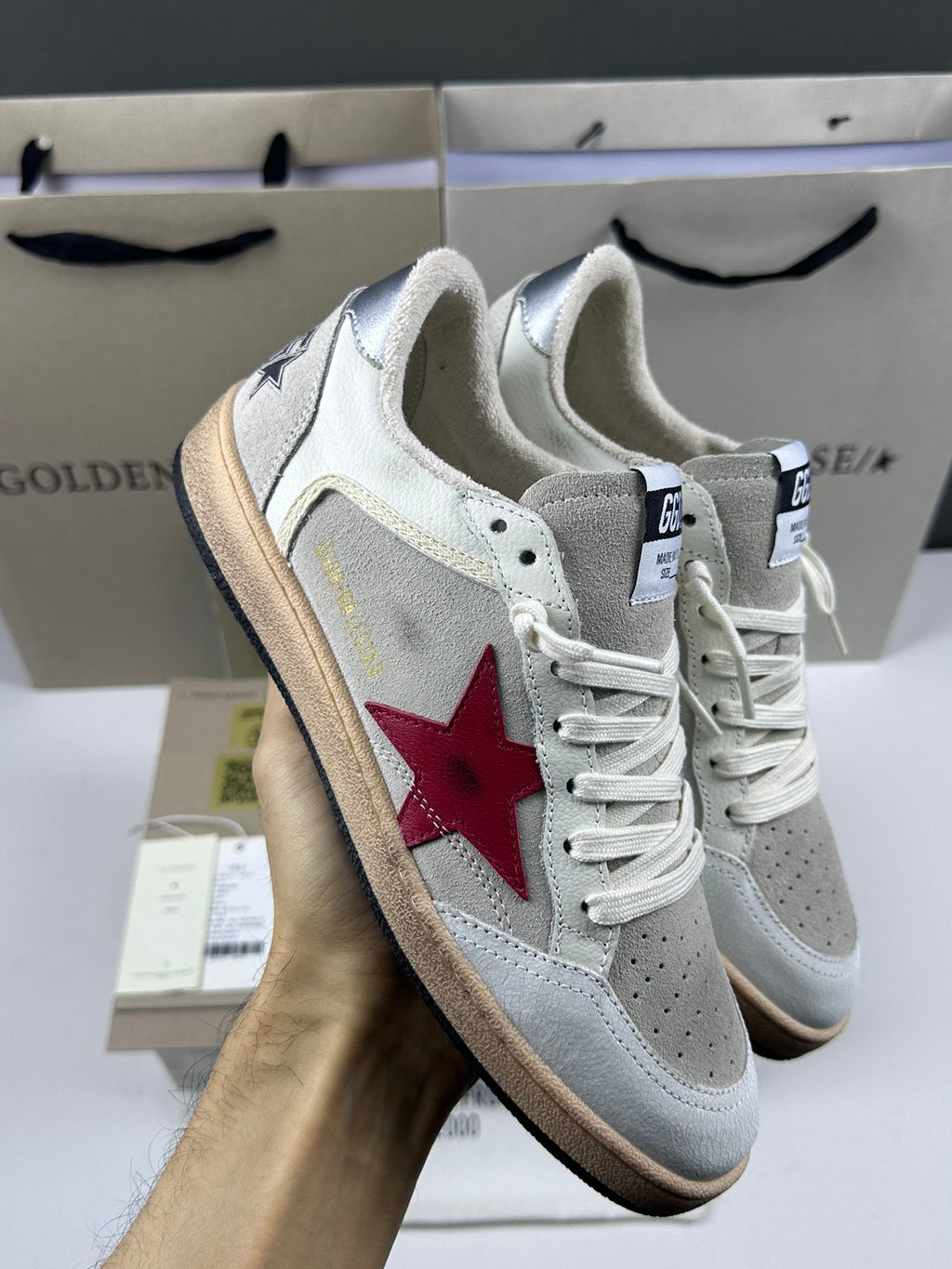 Golden Goose Ball-Star 'Red Leather Star/Silver Heel Tab'