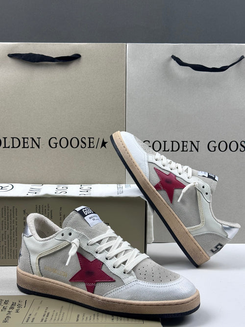 Golden Goose Ball-Star 'Red Leather Star/Silver Heel Tab'