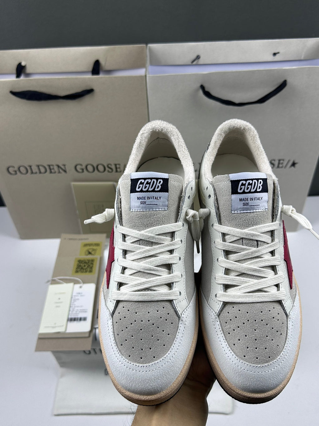 Golden Goose Ball-Star 'Red Leather Star/Silver Heel Tab'