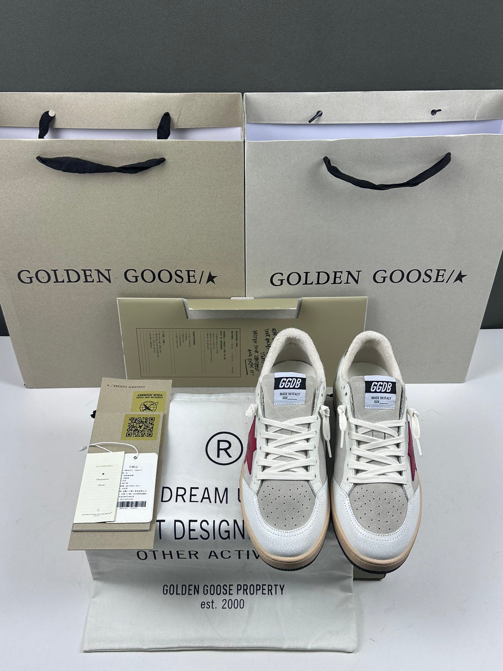 Golden Goose Ball-Star 'Red Leather Star/Silver Heel Tab'