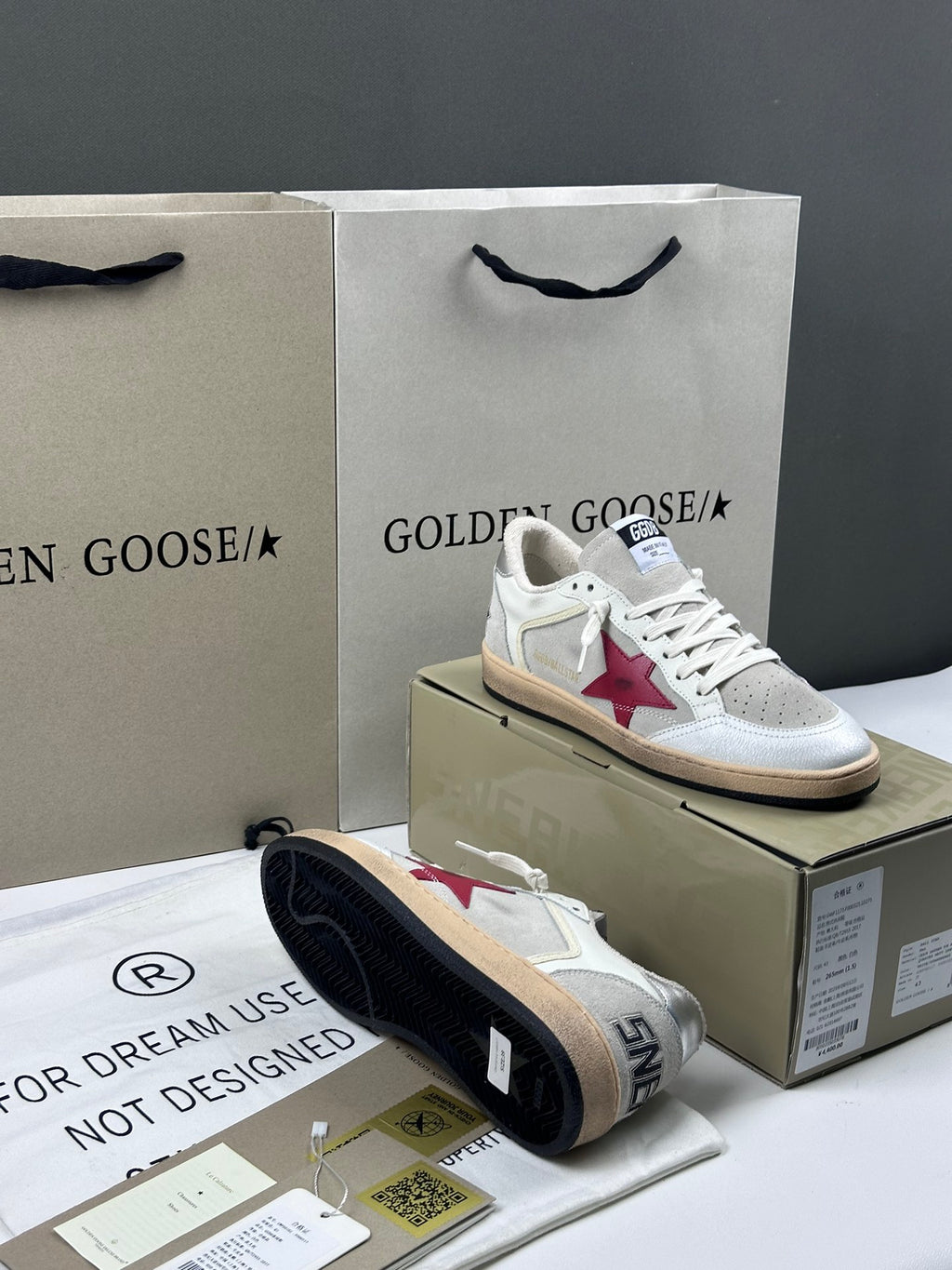 Golden Goose Ball-Star 'Red Leather Star/Silver Heel Tab'