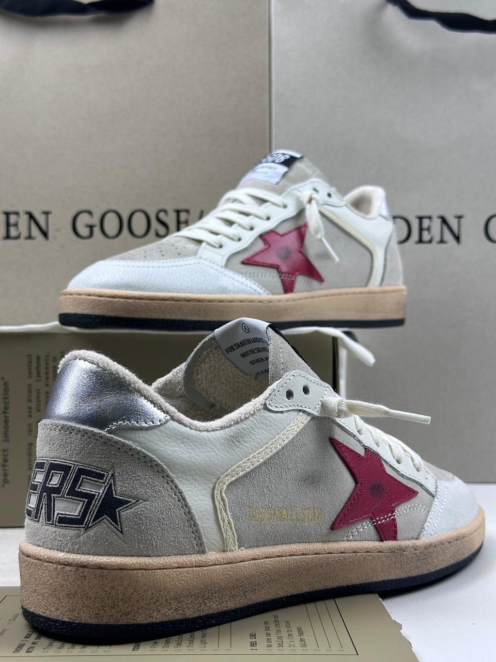 Golden Goose Ball-Star 'Red Leather Star/Silver Heel Tab'