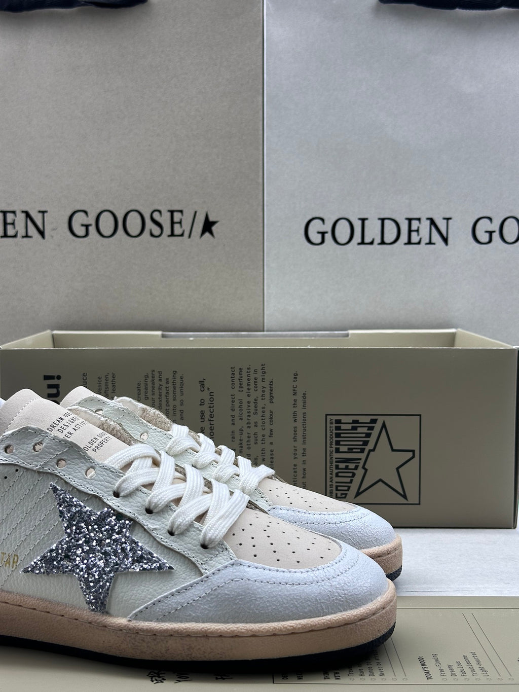 Golden Goose Ball-Star 'Silver Glitter Star/Black Glitter Heel Tab'