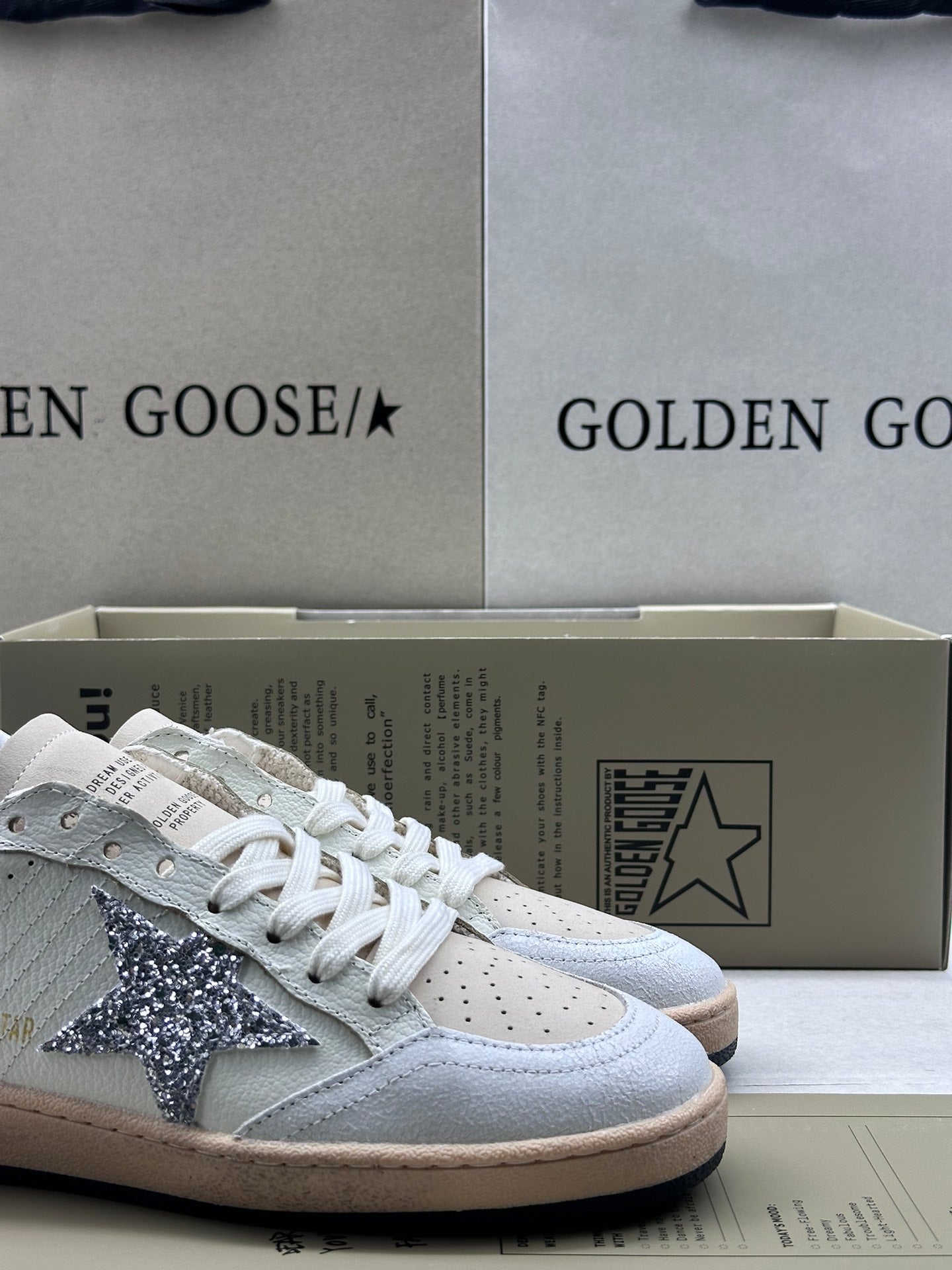 Golden Goose Ball-Star 'Silver Glitter Star/Black Glitter Heel Tab'
