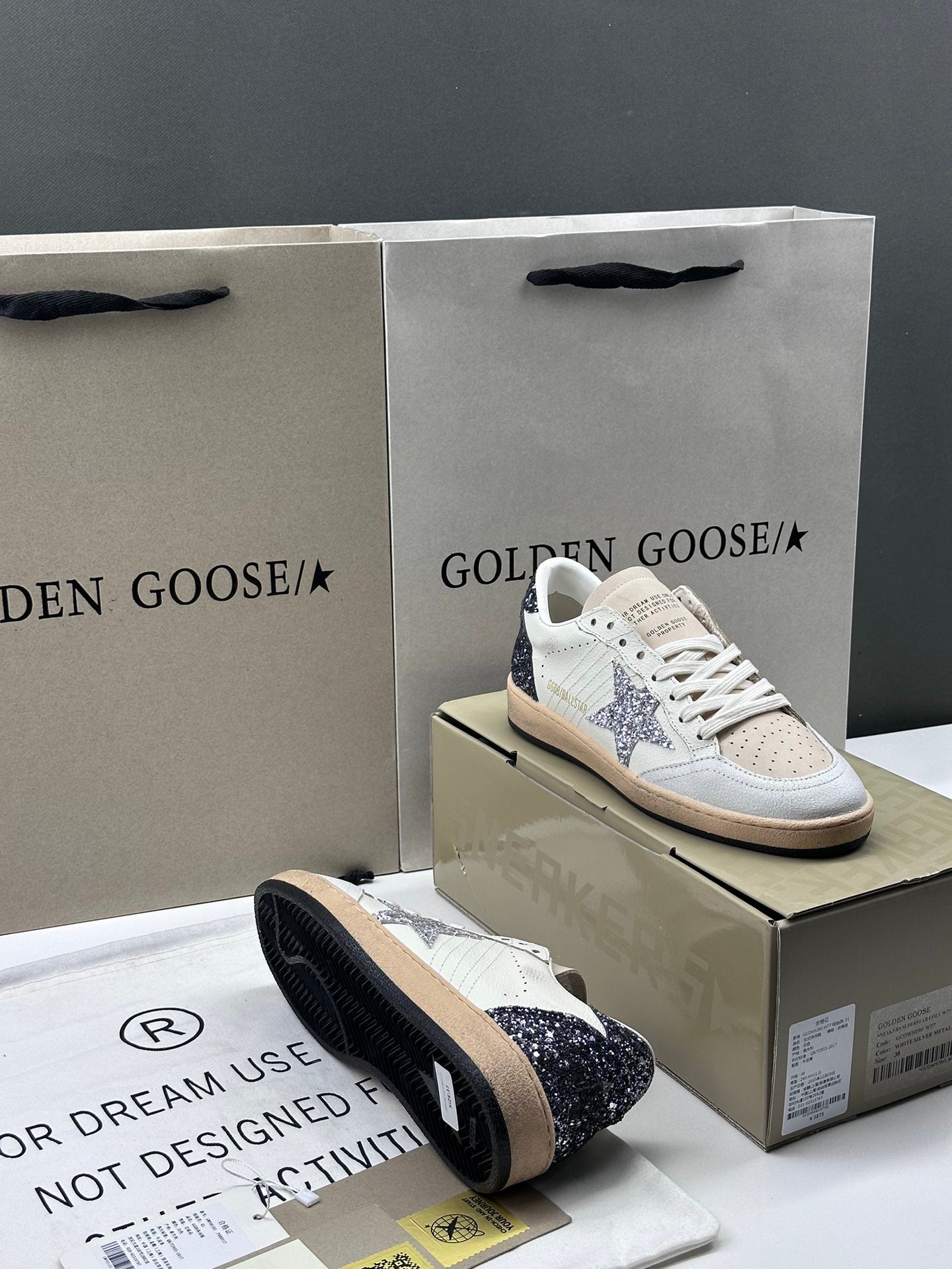 Golden Goose Ball-Star 'Silver Glitter Star/Black Glitter Heel Tab'