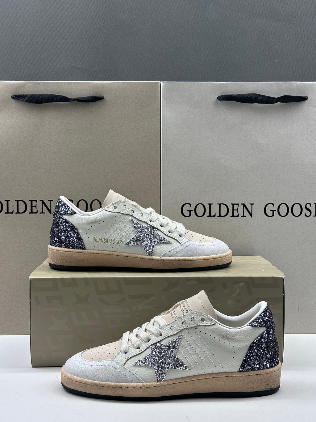 Golden Goose Ball-Star 'Silver Glitter Star/Black Glitter Heel Tab'