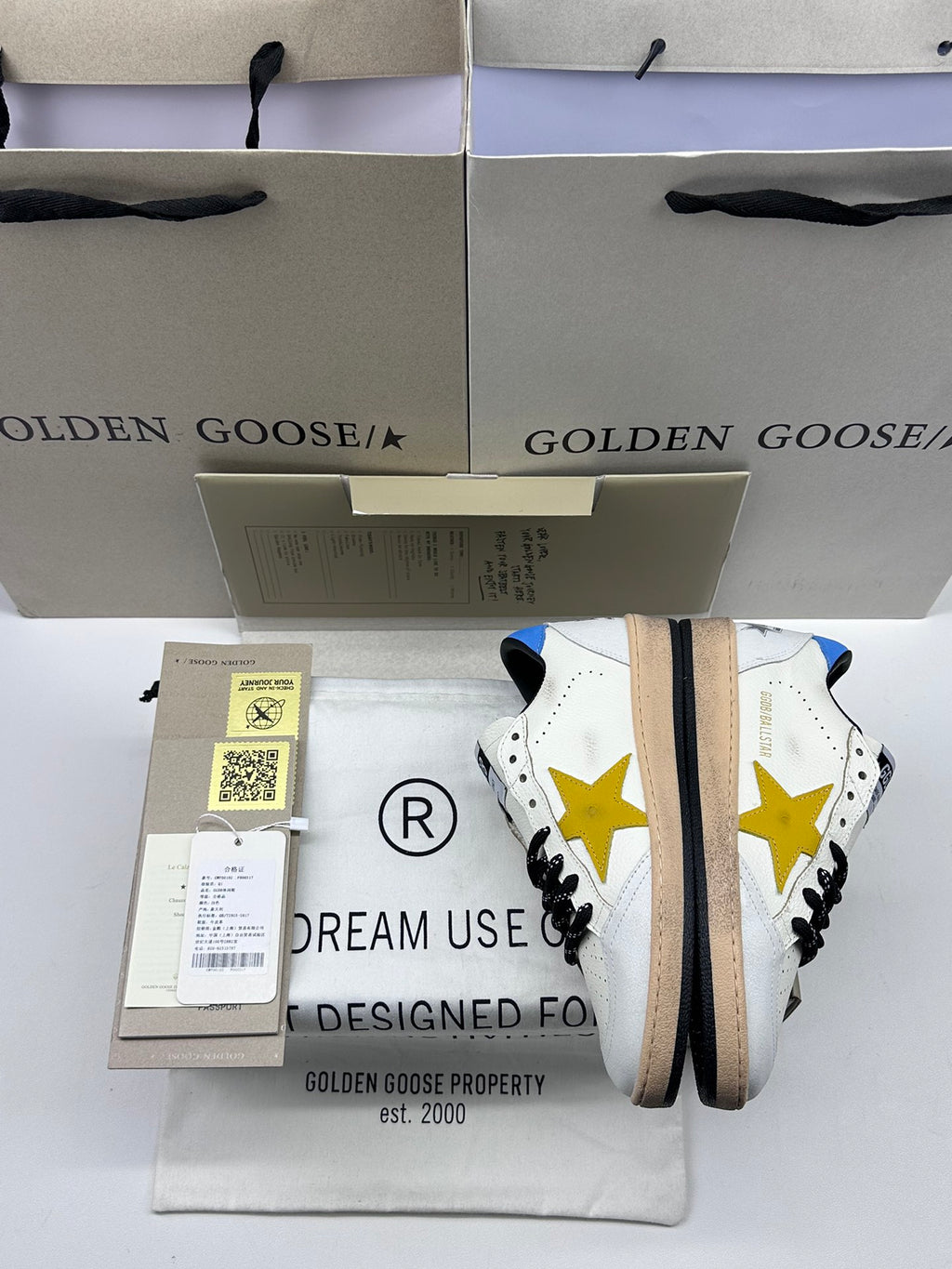 Golden Goose Ball-Star 'Yellow Star/Sky Blue Heel Tab'