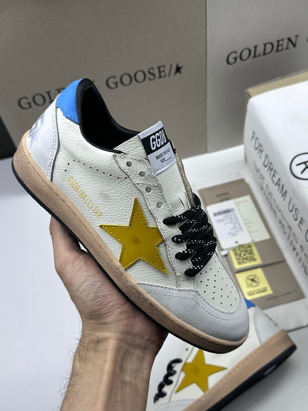 Golden Goose Ball-Star 'Yellow Star/Sky Blue Heel Tab'