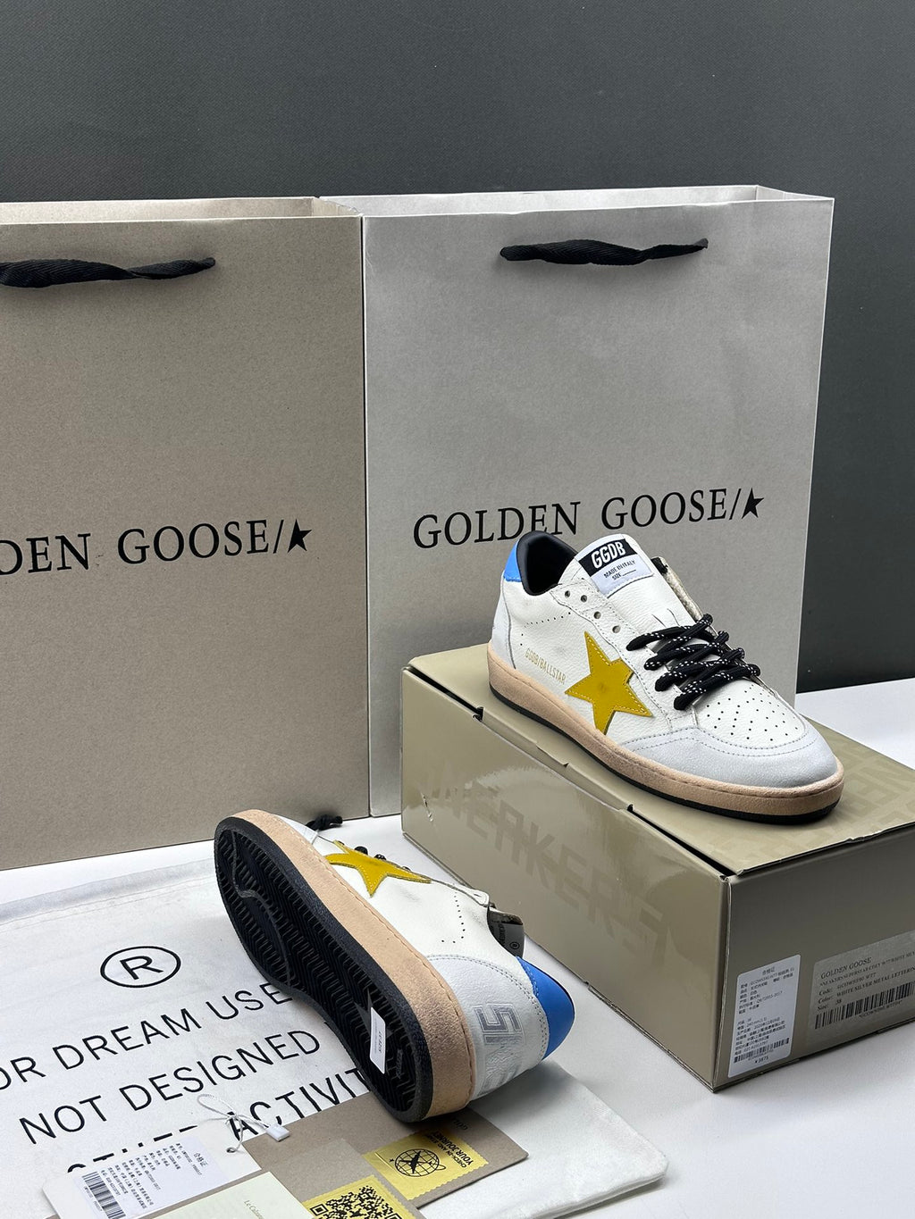 Golden Goose Ball-Star 'Yellow Star/Sky Blue Heel Tab'
