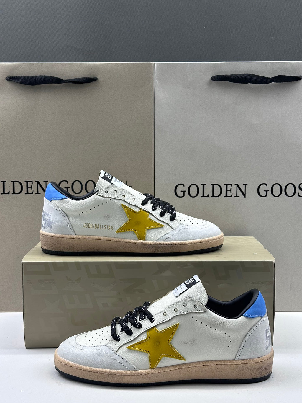 Golden Goose Ball-Star 'Yellow Star/Sky Blue Heel Tab'