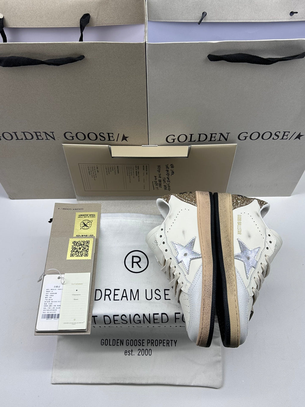 Golden Goose Ball-Star 'Silver Star/Gold Glitter Heel Tab'