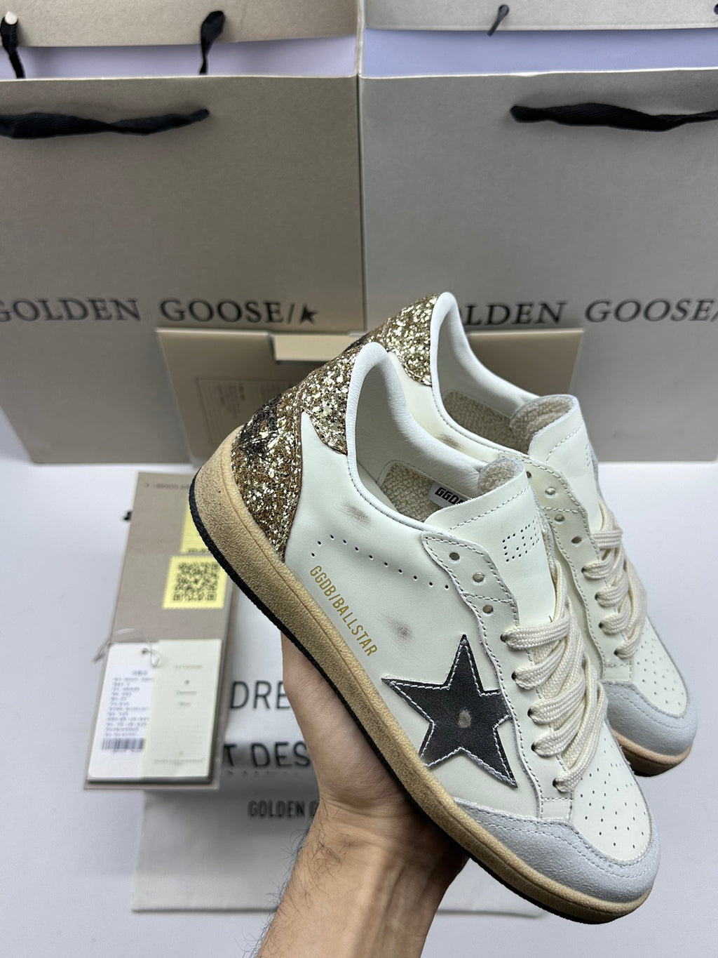 Golden Goose Ball-Star 'Silver Star/Gold Glitter Heel Tab'